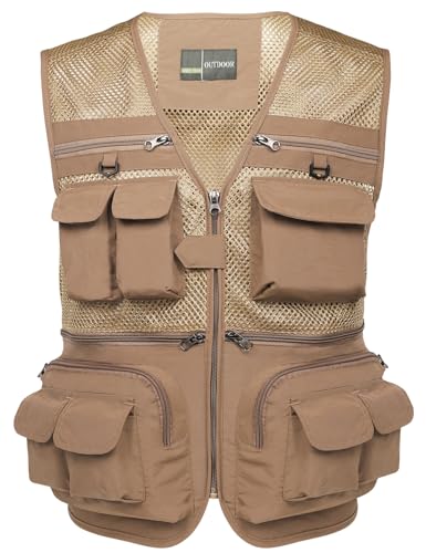 Flygo Men's Fishing Vest Utility Lightweight Outdoor Travel Safari Photo Cargo Vest with 16 Pockets