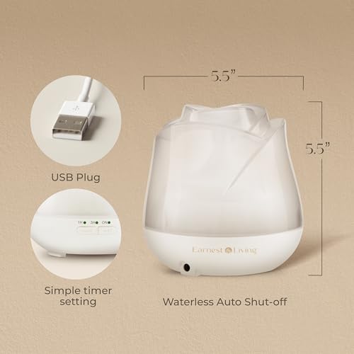 Earnest Living Rose Essential Oil Diffuser 150ml – Mini Ultrasonic Aromatherapy Humidifier for Bedroom & Desk, Quiet Mist,...