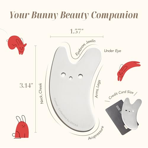 DICAS Pocket Healing Bunny Gua Sha – Mini Stainless Steel Tool for Beauty, Face & Body Puffiness, Tension Relief & Skincar...