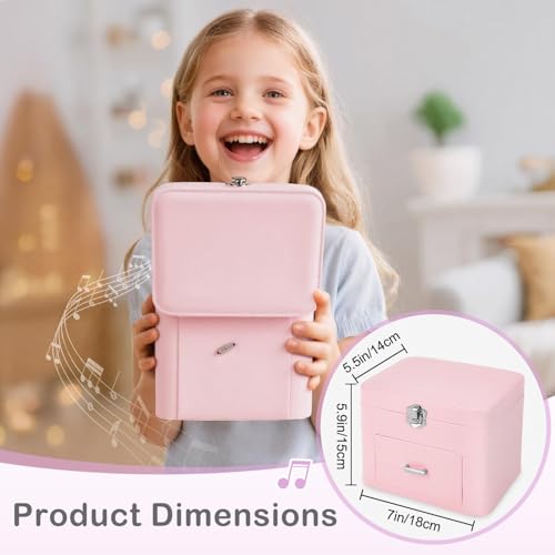 Basumee Musical Jewelry Box for Girls PU Leather Music Box with Drawer Large Kids Jewelry Organizer with Unicorn/Ballerina...