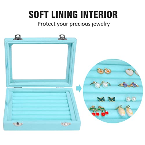 Vicoter Rings Organizer Tray 7 Slots Velvet Jewelry Earring Storage Box with Transparent lid Jewelry Display Case for Girl...