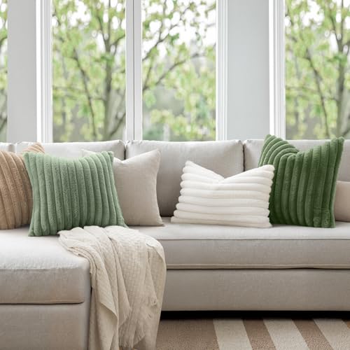 MIULEE Faux Fur Decorative Throw Pillow Covers 18x18 Inch Set of 2, Modern Spring Home Decor Soft Plush Couch Pillows Cozy...