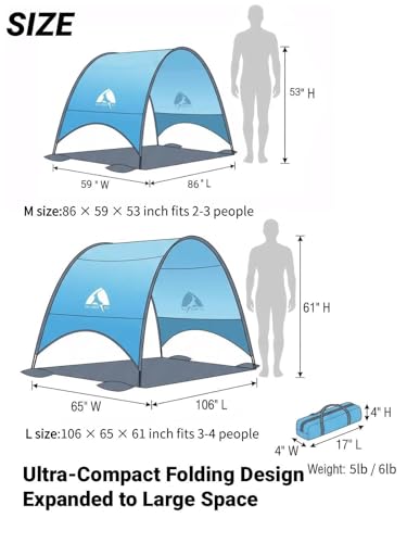 Kilindeer Beach Umbrella with UPF 50+ UV Protection, Portable Beach Tent Canopy with 360° Ventilation, 4 Sandbags, Wind Ro...
