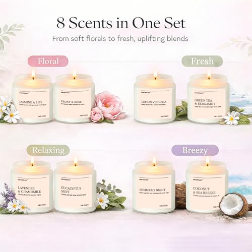 Scented Candles Gift Set, 8 Pack Soy Wax Candles for Home, Long Lasting Burn Floral Fresh Aromatherapy Scents for Women, B...