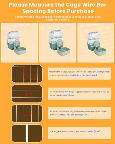 Automatic Replenish Pet Waterer, 1L Capacity Auto Siphon Gravity Cage Hanging Water Dispenser Set for Dog and Cat Small An...