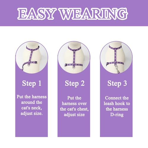 2 Pack Cat Harness and Leash Set with Collar, Escape Proof & Adjustable Kitten Harness for Small to Medium Cats, Walking &...