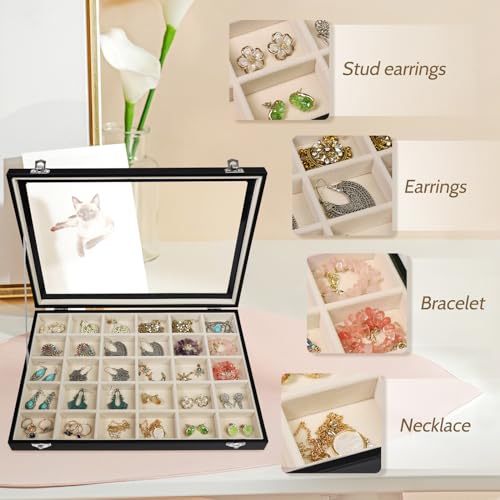 Stratalife Earring Organizer Jewelry Holder Organizer Drawer Earring Storage Jewelry Tray with Clear Lid Ring Box for Wome...