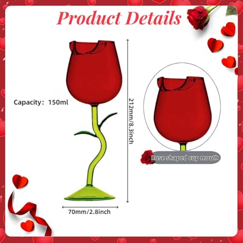 GKWW 2Pcs Rose Wine Glasses Creative Wine Goblet Rose Flower Shaped Wine Cocktail Glass Juice Glass for Valentine's Day We...