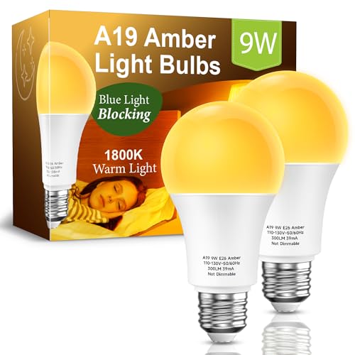 Eastiya Amber Light Bulbs for Sleep: 9W Amber Warm 1800K, Blue Blocking Dim Bulbs 60W Equivalent, E26 Bulb for Mood Soothi...