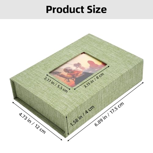 Hiwhy Linen Photo Storage Box, 5 x 7 Inch Memory Keepsake Organizer with Transparent Window, Stylish Photo Box for Storing...