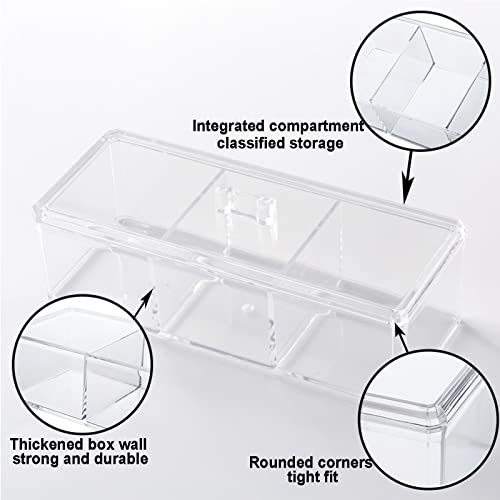 Square Qtip Holder Dispenser, 3 Compartments Cotton Ball Holder, Bathroom Canisters for Cotton Swab, Ball, Cottons Pad Org...