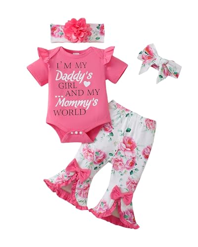 SUNNY PIGGY Newborn Baby Girl Clothes Infant Floral Outfits Bell Bottom Flowerpant Headband 0-18 Months Baby Girl Romper