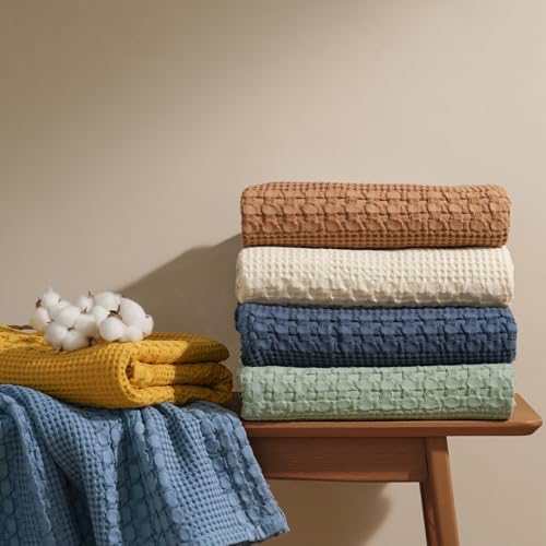 PHF 100% Cotton Waffle Weave Blanket King Size for Bed, Soft Lightweight & Breathable for Spring and Summer, All-Season Co...