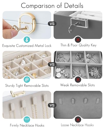 Vlando Jewelry Box Organizer for Women Girl,Lockable Jewelry Case Boxes with 2 Layers,Earrings Necklace,Rings Storage,Gift...