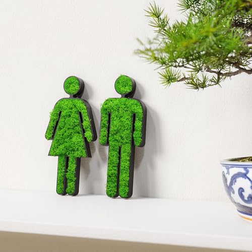 MOOSWERK Moss Restroom Sign Handmade in Germany – Self-Adhesive Preserved Reindeer Lichen Bathroom Door Sign for Men & Wom...