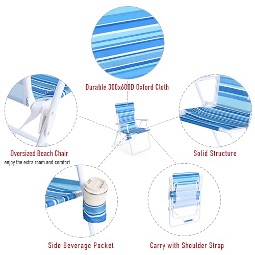SunnyFeel 15" Tall Folding Beach Chair for Adults 2 Pack, Oversized Portable High Seat Sand Chair Heavy Duty 300 LBS, Fold...