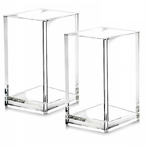 2 Pack Clear Acrylic Pencil Pen Holder Cup,Desk Accessories Holder,Makeup Brush Storage Organizer,Modern Design Desktop St...