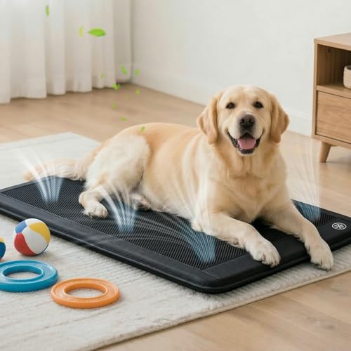 Homcolorful Electric Dog Cooling Mat, 30"x24" Pet Cooling Mat Indoor with Fan for Dogs and Cats, 3 Cooling Levels, Non-Sli...