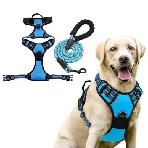 Dog Harness and Leash Set,Eflective and Breathable Pet Harness, Adjustable Comfortable Soft Padded Vest Harness Easy Contr...