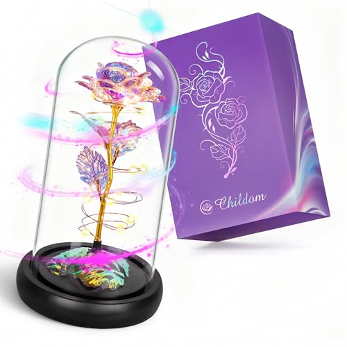Childom Mothers Day Flowers Gifts for Mom,Birthday Gifts for Women,Rotating Light Up Rose in A Glass Dome,Mothers Day Flow...