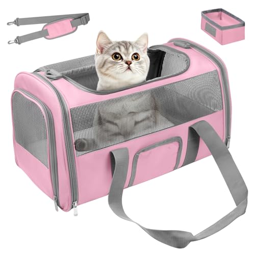 Seclato Soft Side Cat Carrier Airline Approved for Puppy Kitten Dog Carriers for Small Medium Cats Under 15lb, Collapsible...