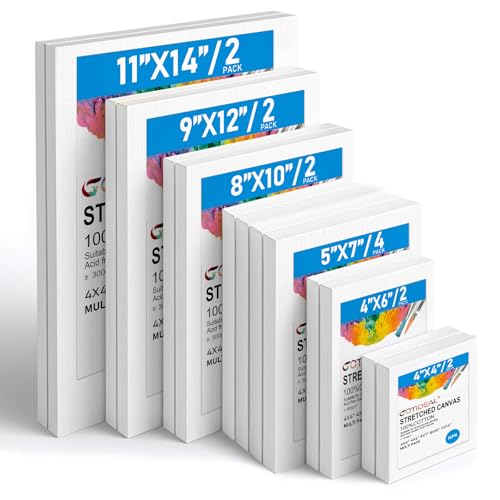 Gotideal Canvas for Painting, 14 Pcs Muti Pack Stretched Painting Canvas, Blank Paint Canvases for Acrylic, Oil, Art Suppl...