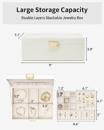 VLANDO Jewelry Box for Women, Gift for Women Girls,2 Layer Jewelry Box,Large Jewelry Organizer for Women Removable Jeweler...