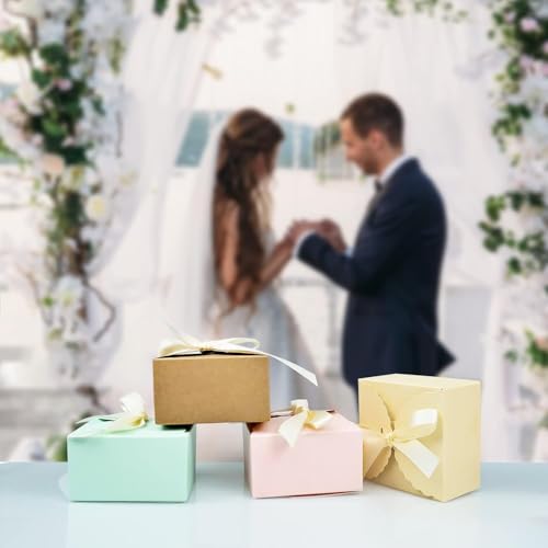 JJYHEHOT 20 PCS Gift Box with Ribbon, 4 Colors Party Favor Box, Small Candy Dessert Box, for Birthday, Easter, Wedding Party