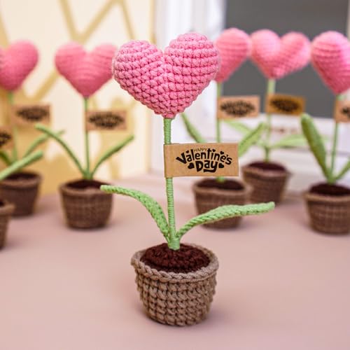 Mayvoro Handmade Crochet Heart Flower in Pot | Gifts for Mom, Mother Day Mom Gifts for Him Her, Valentines Day Card, Roman...