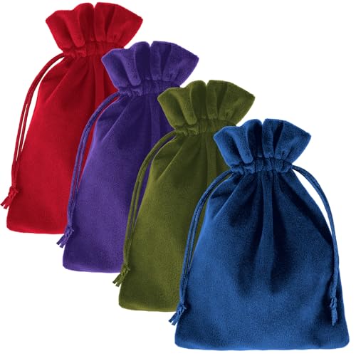 Tucnoeu 4pcs 7.08 X 5.11inch Velvet Gift Bags Soft Velvet Bags with Drawstrings,Dice Bag Small Drawstring Pouch for Tarot ...