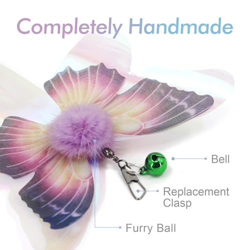 SONGWAY Cat Butterfly Toys Wand - 7 Pieces Cat Toy Set, Retractable Cat Wand with 6 Butterfly Cat Toys Replacement with Be...
