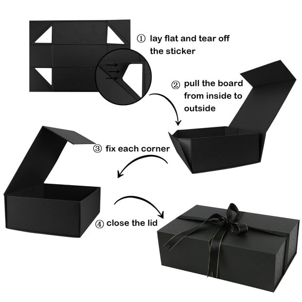 YINUOYOUJIA Large Black Gift Box14x9x4.5 inches,Gift Boxes with Magnetic Closure Lid,Ribbon and Card,Present Box for Birth...