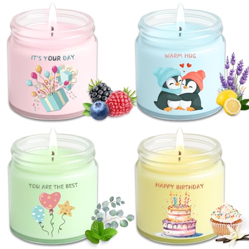 Luina Birthday Candle Gift Set – Scented Soy Candles in Glass Jars, 4 Pack Scented Candle Set for Home Fragrance, Happy Bi...