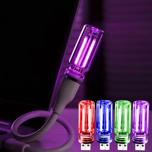 USB LED Night Light 4 Pack, RGB Glass Ambient Lights with Touch Control & Dimmable Brightness, Mini Plug in USB Lamp for C...