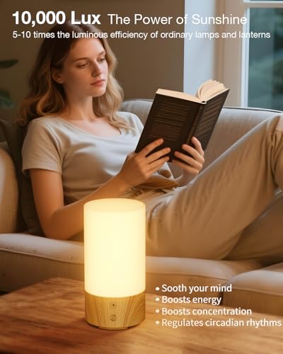 Geecent Light Therapy Lamp 10000 Lux Sun Lamp, UV-Free with 3 Color Temperatures, 4 Brightness & Timer, Remote Control, Su...