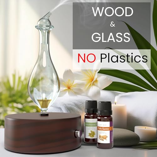 ArOmis Premium Glass Essential Oils Nebulizer - Waterless Diffuser for Aromatherapy - Handmade Oil Diffuser, Wooden Base, ...