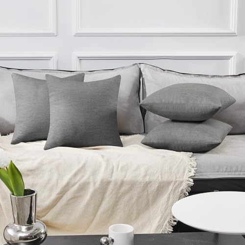 Deconovo Soft Cushion Covers Pillow Covers Faux Linen Pillow Covers with Invisible Zipper for Sofa 18x18 Inch Grey 4 Pcs C...