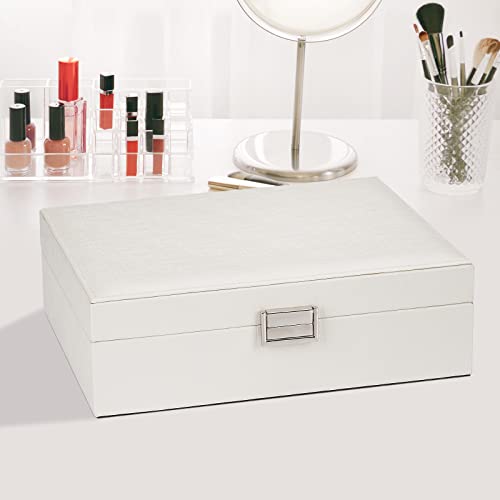 ATAIMEISEN Jewelry Organizer Box for Girls Women - Double Layer Large Travel Jewelry Case with Gift Box/White