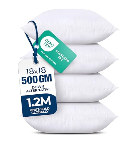 Utopia Bedding Throw Pillows (Set of 4, White) – 18 x 18 Inches Down Alternative Pillows for Bed, Sofa, and Couch - Fluffy...