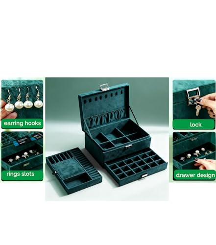 ProttyLife Jewelry Organizer Box for Women Girls, Jewelry Box 3-Tier Jewelry Display Case and Organizer,Lockable Jewelry D...