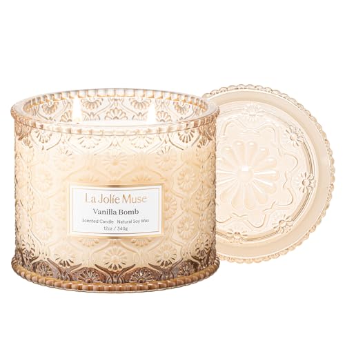 LA JOLIE MUSE Vanilla Bomb Candle – Lemon Zest, Fressia & Patchouli | 12 oz Large 2-Wick Soy Wax Candle | 60 Hours Clean B...