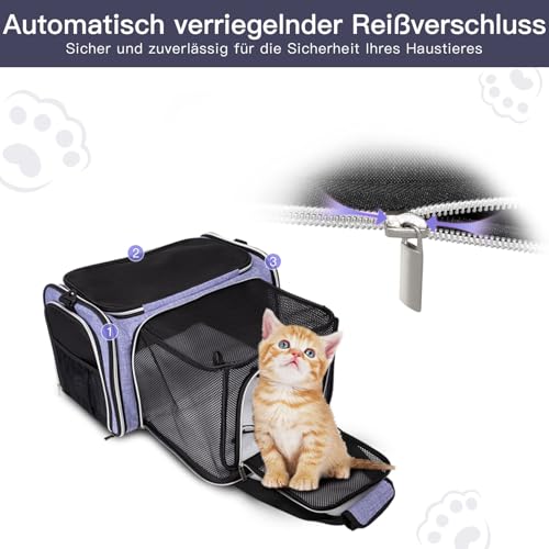BAGLHER Cat Carrier Bag,Airline Approved Pet Carrier Soft Side Pet Travel 5 Sides Open Doors 3 Sides Expandable Foldable D...