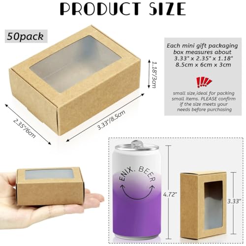 BadenBach 50 PCS Mini Kraft Boxes with Windows,3.33" x 2.35" x 1.18",Small Soap Box for Homemade Soap,Paper Small Gift Box...