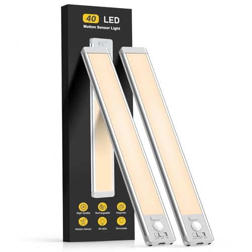 MCGOR 10inch Under Cabinet Lighting, 2 Pack Rechargeable Motion Sensor Light Indoor, 5 Levels Dimmable Magnetic Closet Lig...