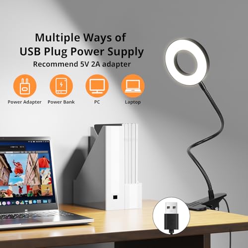 Woputne Desk Lamp Clip Light, 10 Dimmable Brightness 3 Light Modes Reading Light, Clamp Bedside Lamp for Painting, Craft, ...