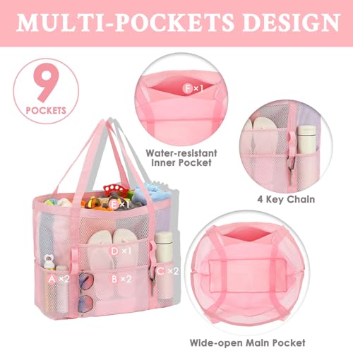 GYEUKHAM Mesh Beach Bag - Large Beach Tote Bag with Multiple Pockets for Family Beach Bag for Toys & Vacation Essentials