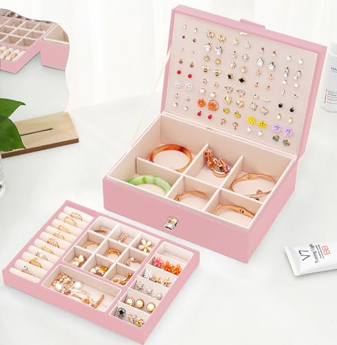 QBestry Girls Jewelry Box Earring Holder Organizer for Girls Earring Organizer Teen Jewelry Box Organizer for Girl Pink je...