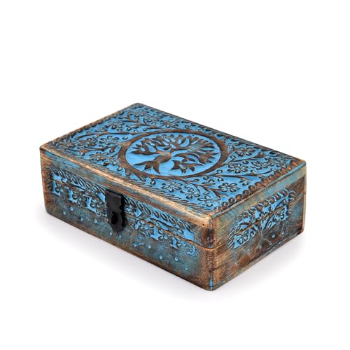 BHAVATU |Wooden Jewelry Box, Tarot Box, Celestial Home Decor, Witch Box, Tree of Life, Trinket Box |Size- 8" x 5" x 2.5",|...