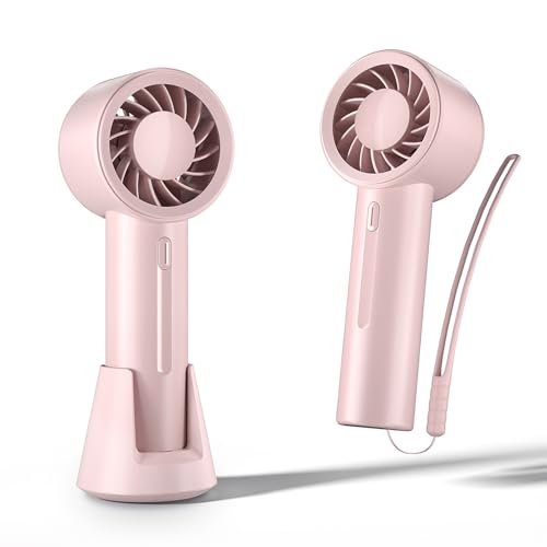 KinYiLO Mini Portable Fan, 3 Speed Handheld Fan with Desktop Base, Rechargeable Battery Powered Lightweight & Small Powerf...
