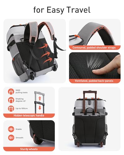 TOURIT 50-Can Rolling Backpack, Double Deck & Dual-Bar Handle Travel Soft Cooler Bag with Wheels, 30L Space Beach Cooler S...